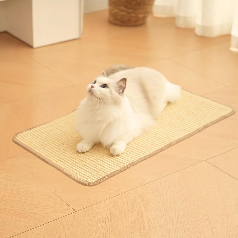 pingping-go Cat Scratch Mat,23.6 X 15.7 Inch, Natural Sisal Cat Scratching Mat with Jute Border,Protect Sofas, Carpets,Floor, and cat Paws,Beige - Image 1